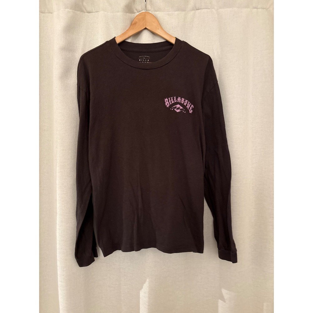 Billabong Mens Long Sleeve Graphic T-Shirt Brown Pink Logo Surf Tee Size M